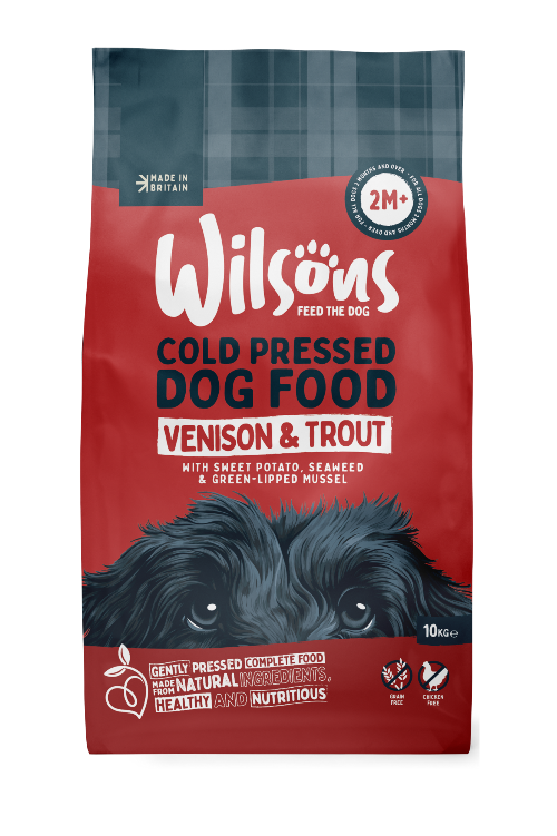 Premium Cold Pressed dog food venison & trout