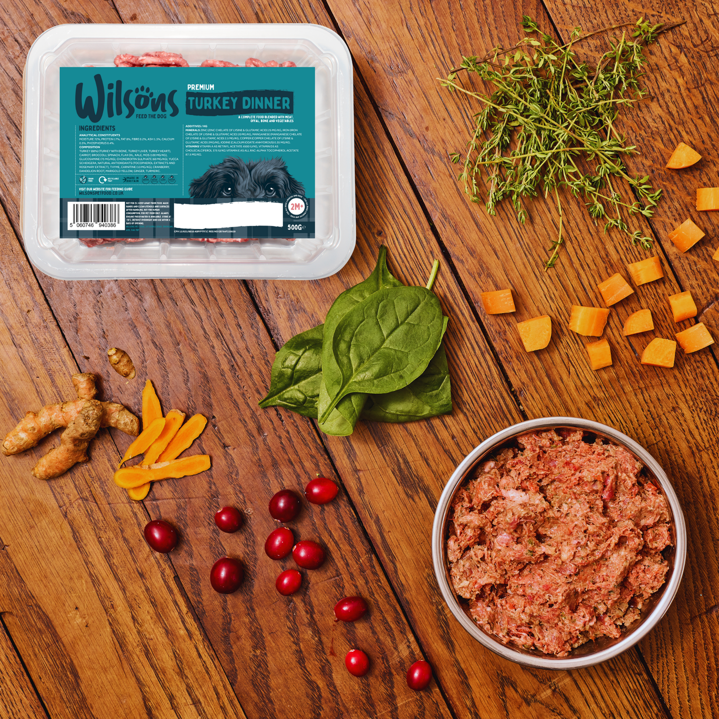 Turkey Dinner Premium Complete Raw Frozen Dog Food
