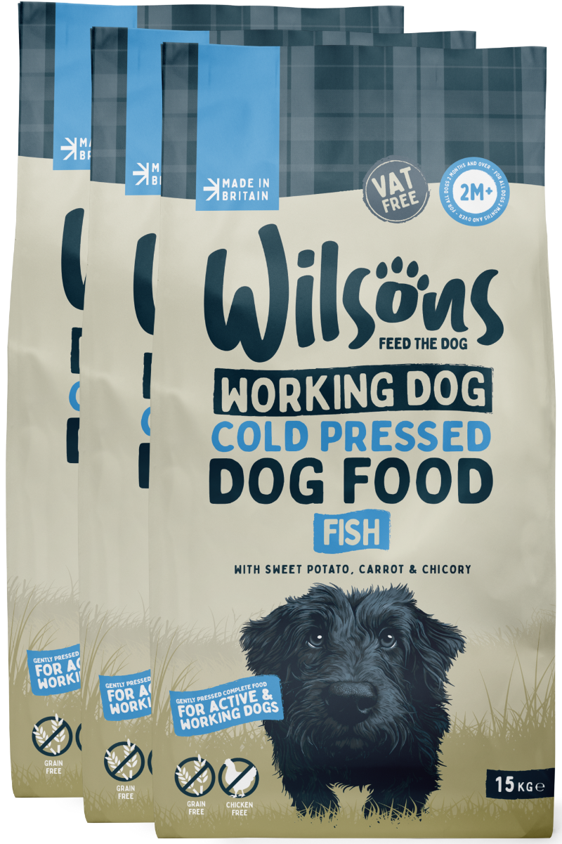 Bundle of 3 pack Wilsons Fish Working Dog Cold Pressed Food with sweet potato, carrot and chicory