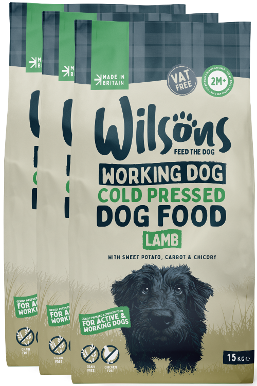 Bundle of 3 bags of working dog cold pressed food in lamb flavour with sweet potato, carrot and chicory