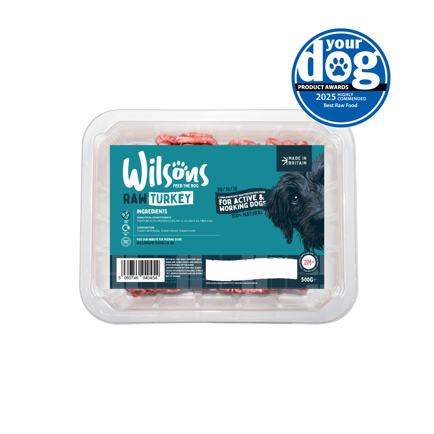 Turkey Dinner Premium Complete Raw Frozen Dog Food