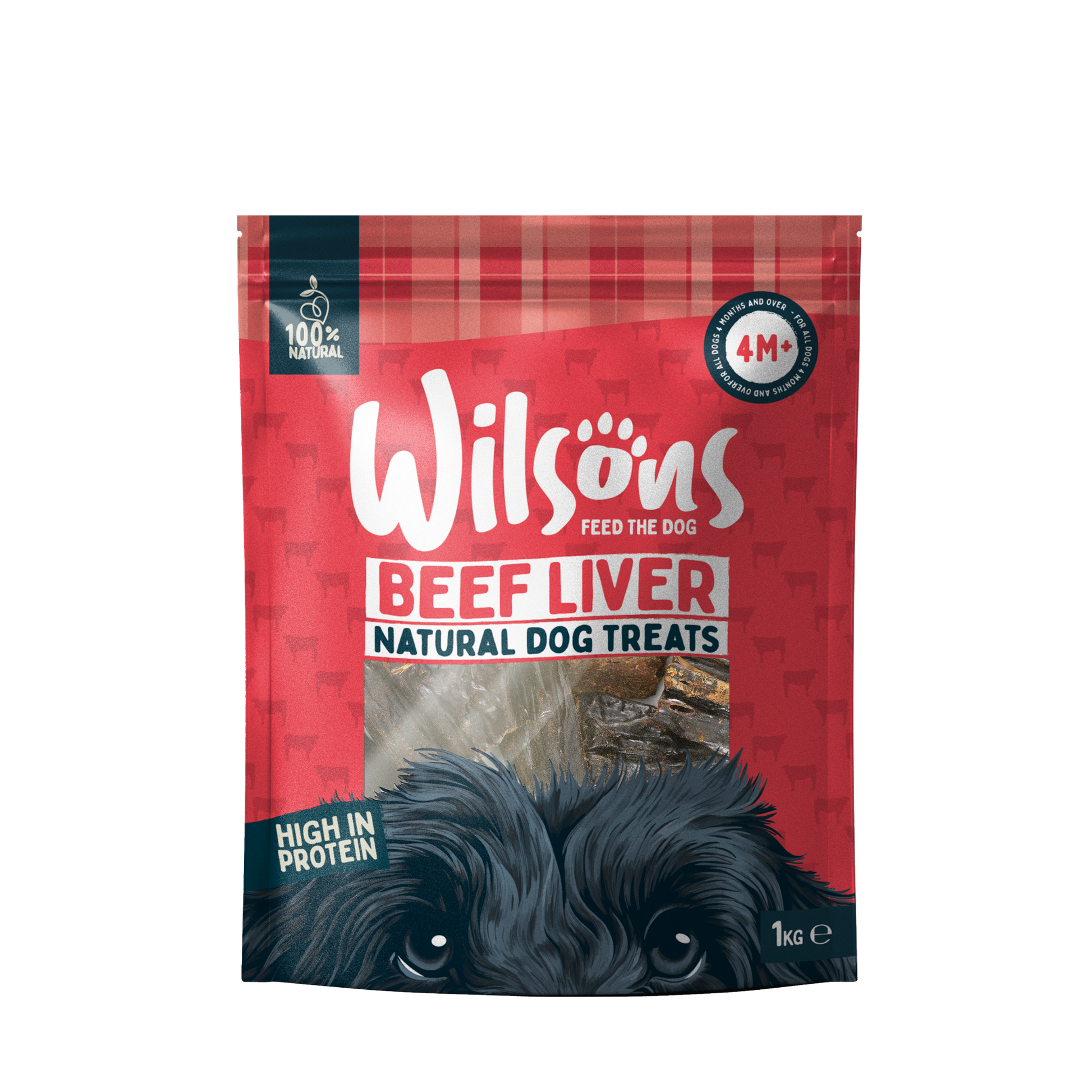 A package of Wilsons Beef Liver Natural Dog Treats with visible dried beef liver strips.