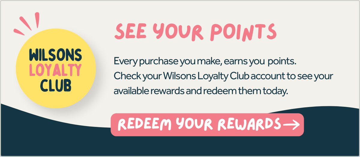 Promotional graphic for Wilsons Loyalty Club with text and a yellow circle featuring the club's name.
